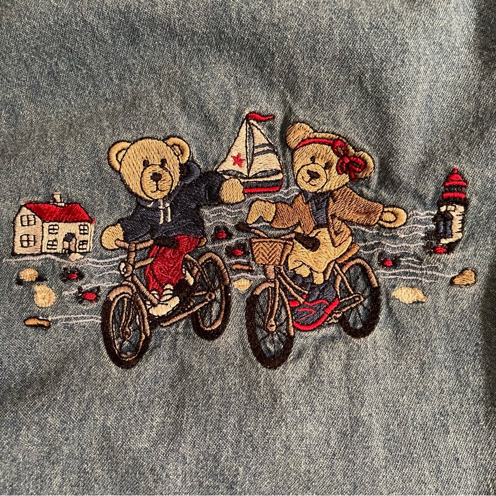 Quizz Womens Denim Jean Embroidered Teddy Bears Button Up Shirt Size 20